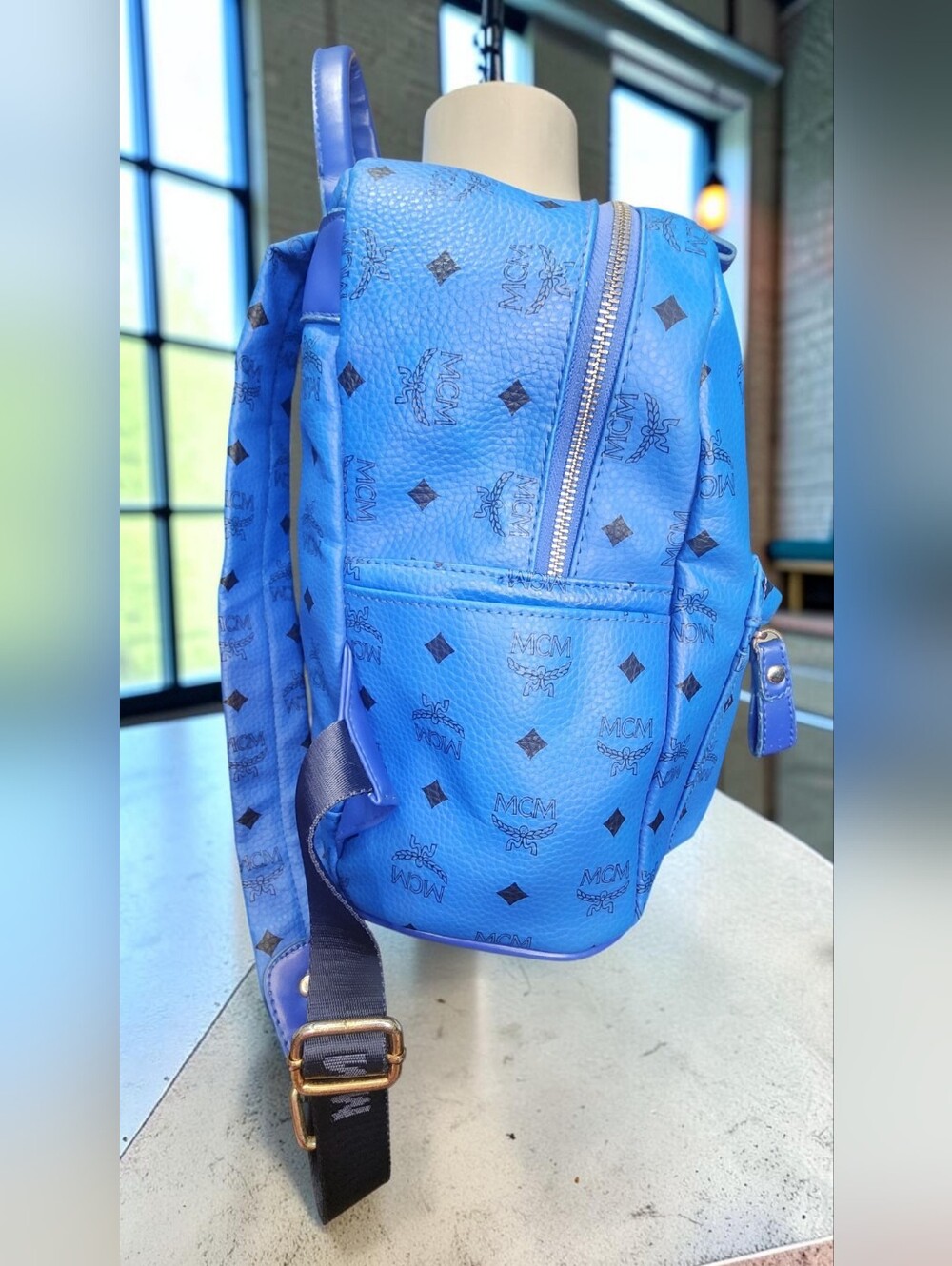 MCM Stark Studded Backpack In Vibrant Blue Visetos Coated Canvas - Picture 4 of 16